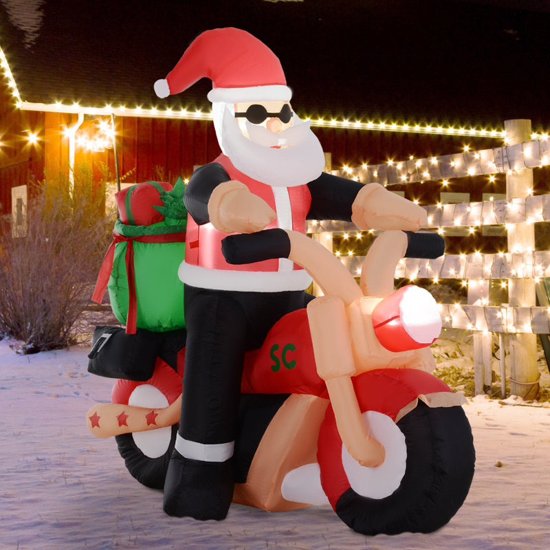 The Holiday Aisle® Santa Claus Riding a Motorcycle Inflatable & Reviews